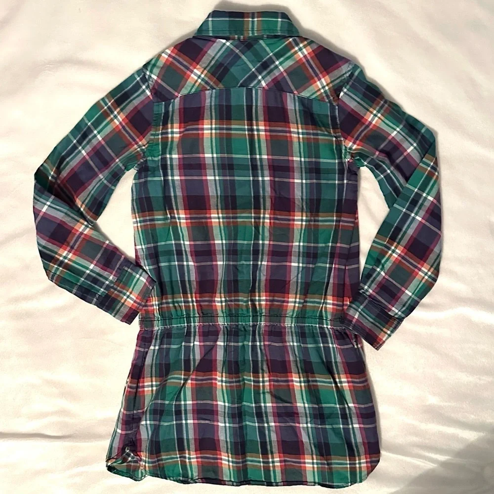 Ralph Lauren Tartan Plaid Shirt Dress Tunic Kids Girls 7 navy green red cotton